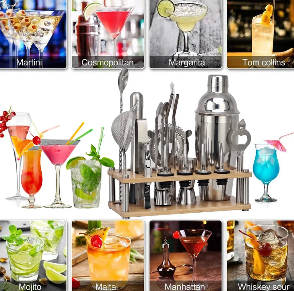 Melzano Professionele Bartender Set – 23-delig, Capaciteit 350ml-750ml, Complete Cocktailtools