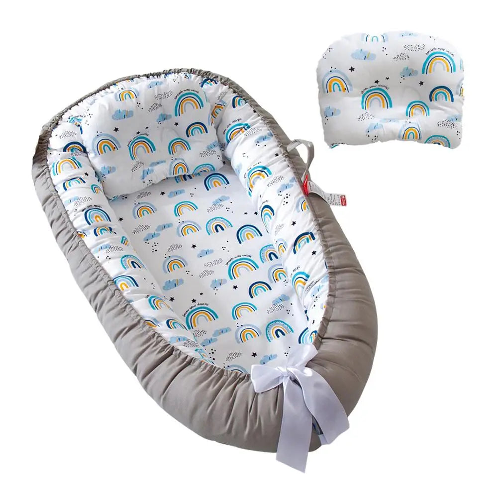 Nuvella Baby Lounger voor Pasgeborenen – Draagbaar Bedje met Verstelbaar Kussen, Ademend Katoen
