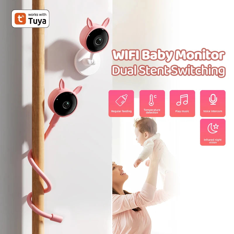 Babyfoon met Camera 1080P HD, Tuya App, Nachtzicht en Temperatuurdetectie voor Baby's