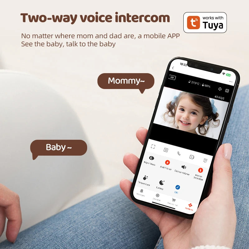 Babyfoon met Camera 1080P HD, Tuya App, Nachtzicht en Temperatuurdetectie voor Baby's