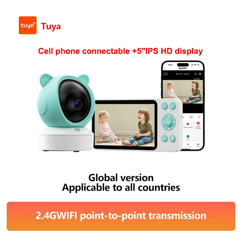 Babyfoon met Camera en App - 5 Inch Scherm, 1080P Videobewaking en Wifi Verbinding