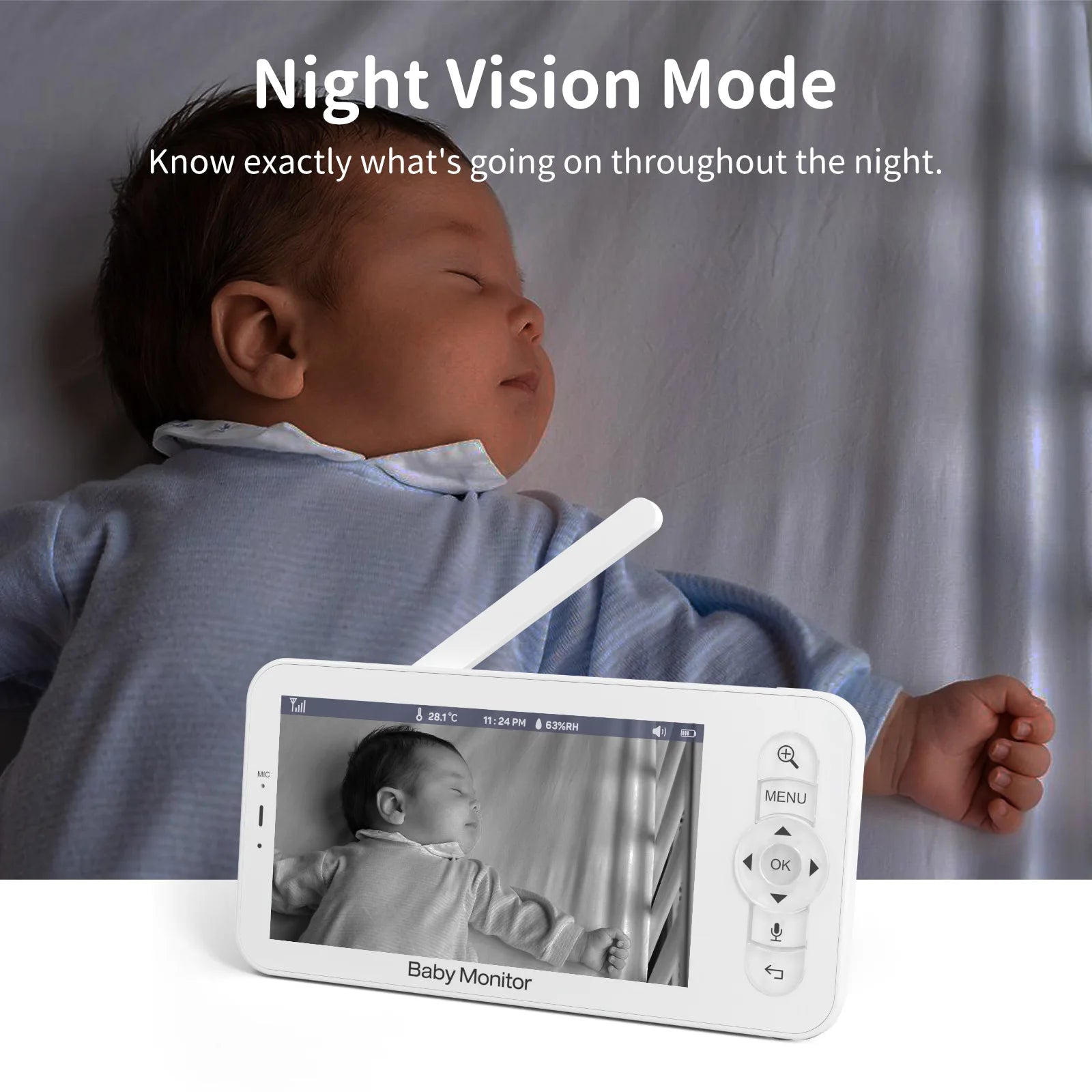 Babyfoon met Camera en App, 5 Inch HD Scherm, Nachtzicht en Lullabies