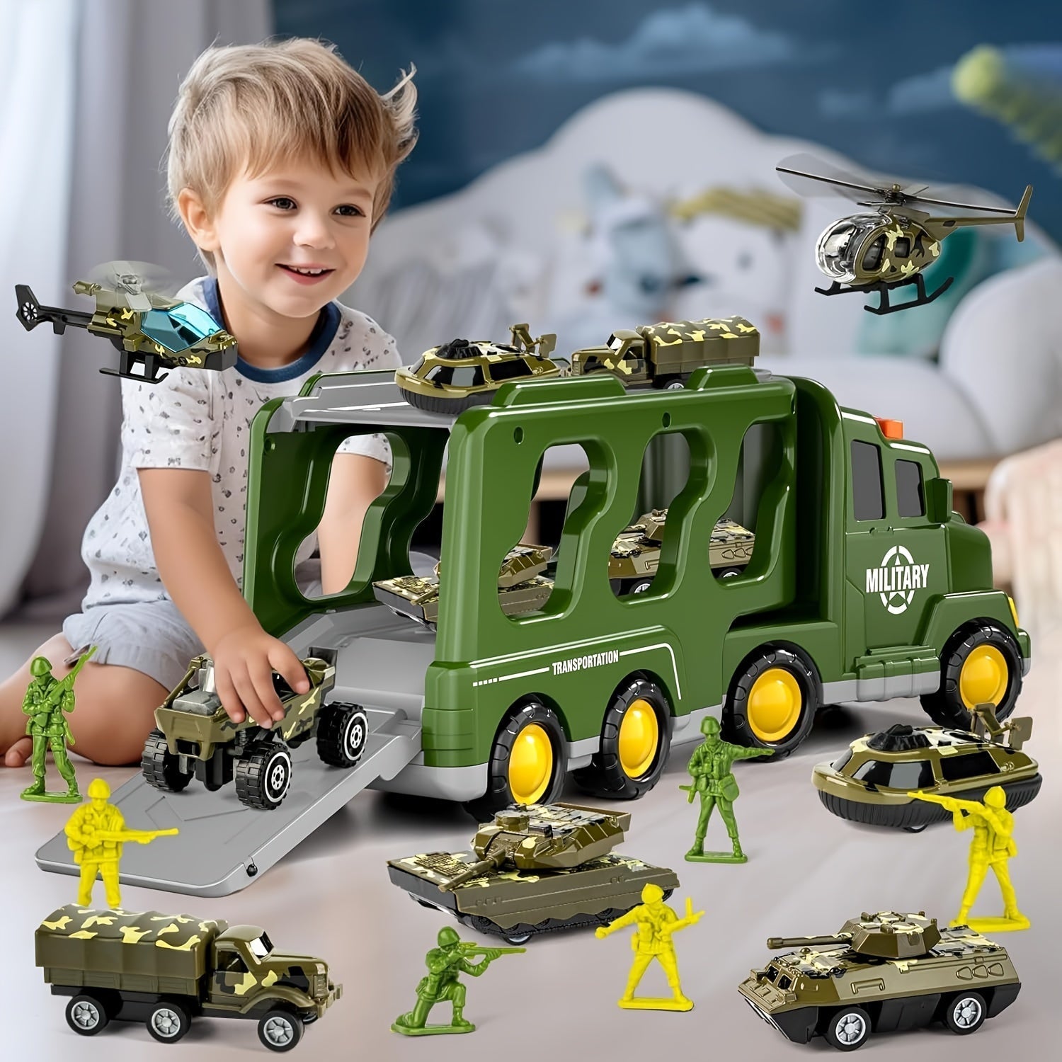 BattleHero– Militair Speelgoedset met Geluid, Vrachtwagen en tanks voor Kinderen Vanaf 3 jaar