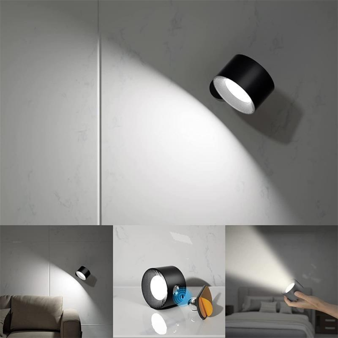 Melzano Glow360 Wireless Rechargeable 360° Wall Lamp for Effortless Ambient Lighting