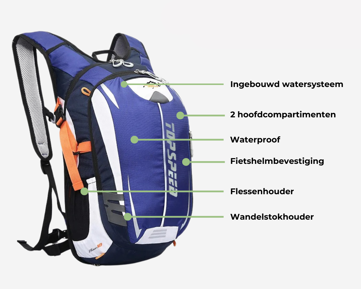 Fiets- & Wandelrugzak 18L – Inclusief 2L Waterzak & Regenhoes