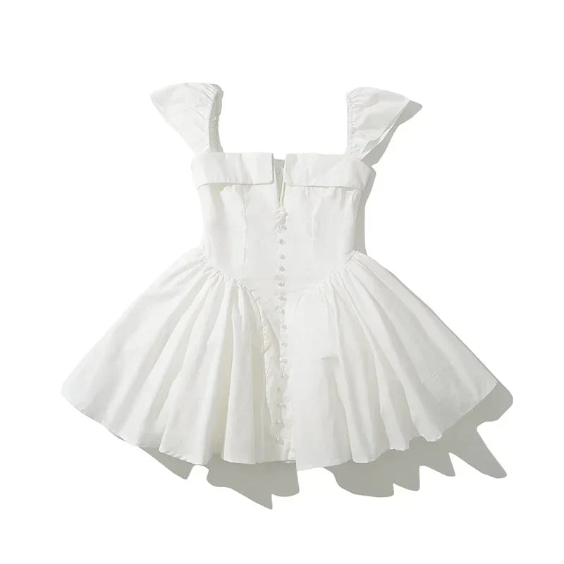 Biała Letnia Sukienka Mini dla Kobiet, Rozkloszowana, Krótki Rękaw, S/M/L 2