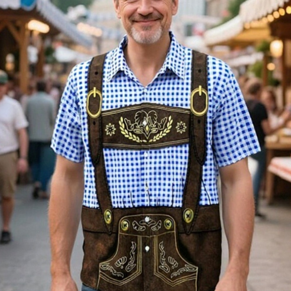 GaudiBursch – T-Shirt with Checkered Shirt & Lederhosen Print – Your Wiesn Hit
