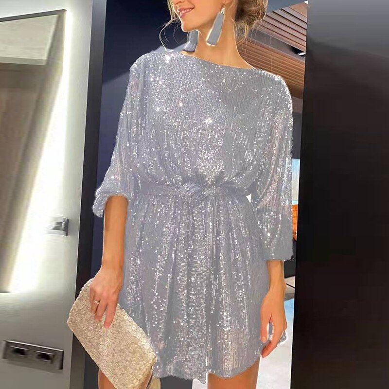 Glitter Mini Jurk voor Stralende Stijlvolle Feestgelegenheden