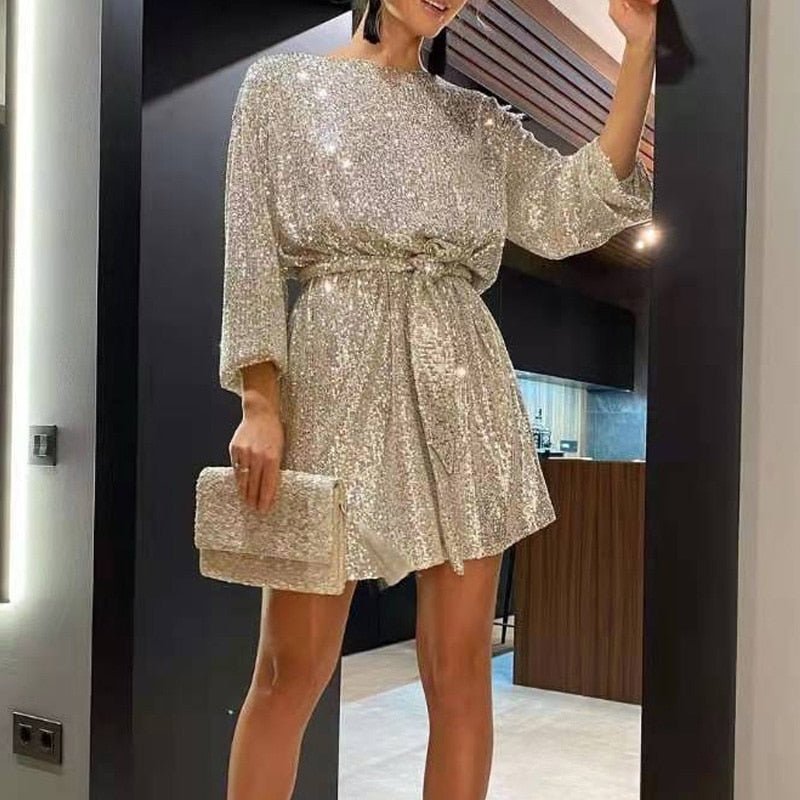 Glitter Mini Jurk voor Stralende Stijlvolle Feestgelegenheden
