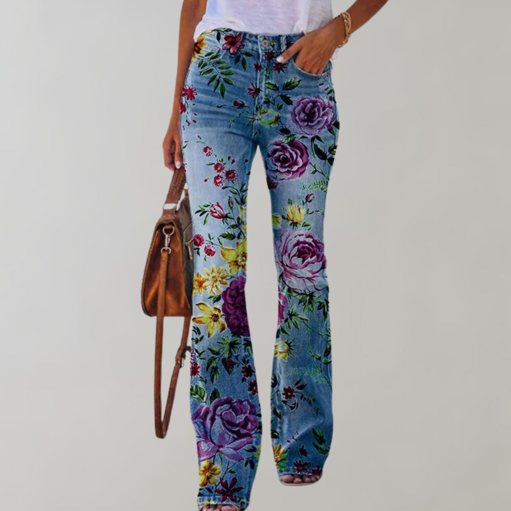 Wagner – broek met wijde pijpen voor dames van stretchdenim met hoge taille