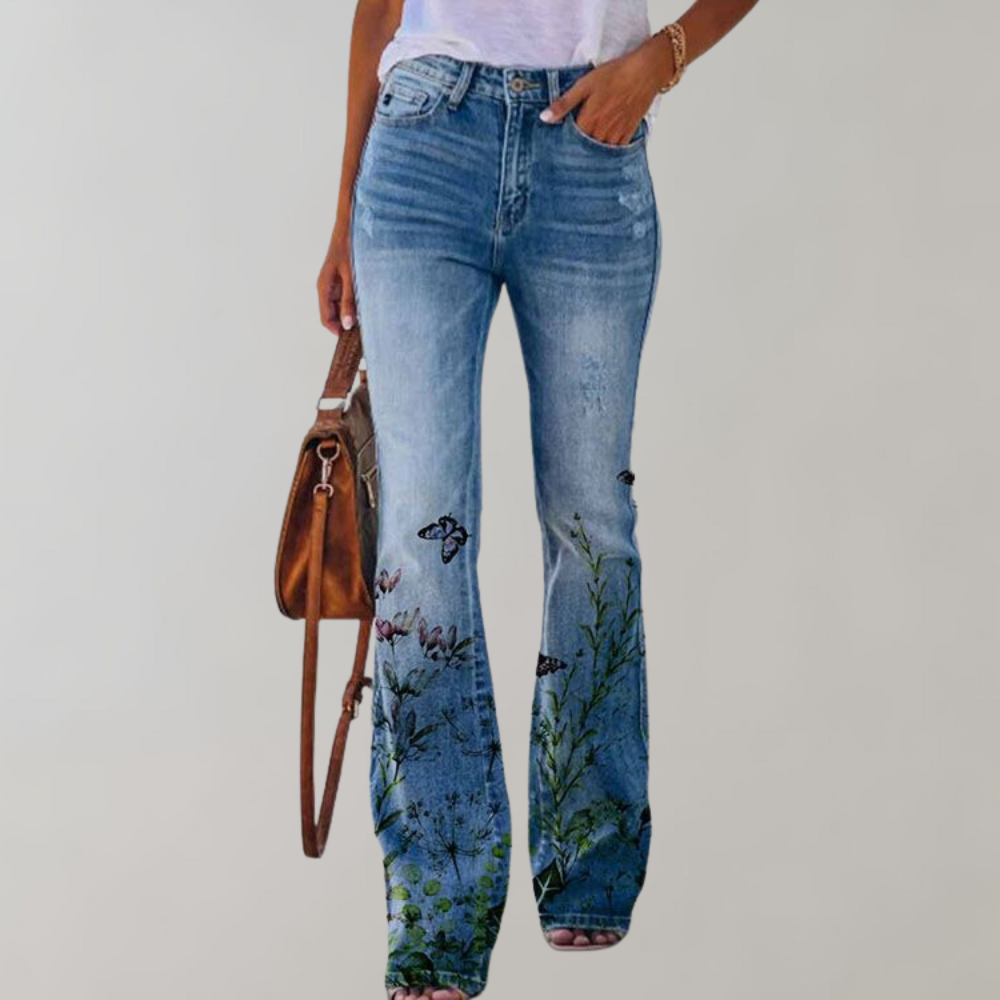 Wagner – broek met wijde pijpen voor dames van stretchdenim met hoge taille