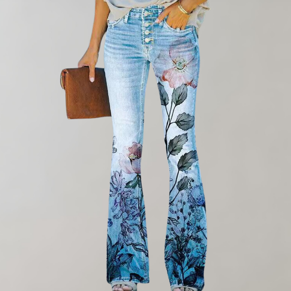 Wagner – broek met wijde pijpen voor dames van stretchdenim met hoge taille