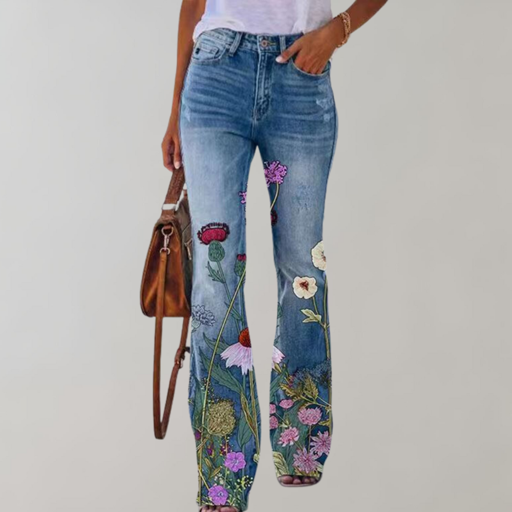 Wagner – broek met wijde pijpen voor dames van stretchdenim met hoge taille