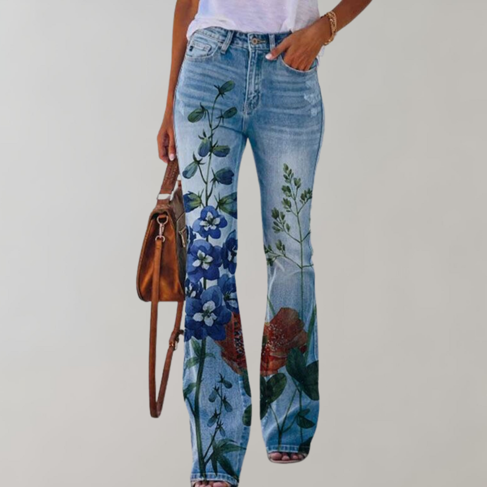 Wagner – broek met wijde pijpen voor dames van stretchdenim met hoge taille