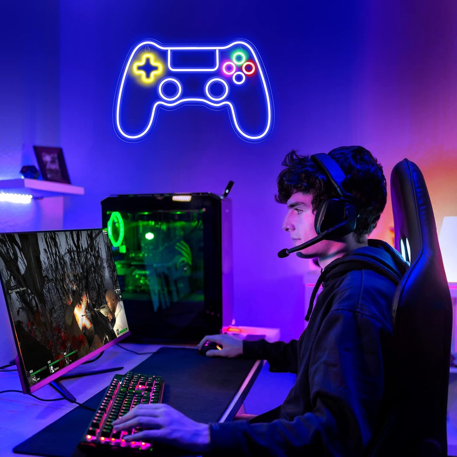 Canvas Gamer Neon Bord | Game Controller Neon Verlichting voor Gamer Kamer - LED Gaming Decor voor Jongenskamer en Wanddecoratie