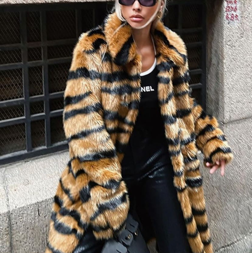 Bentlara Long Fur Coat Women with Animal Print | Luxury & Stylish Winter Design