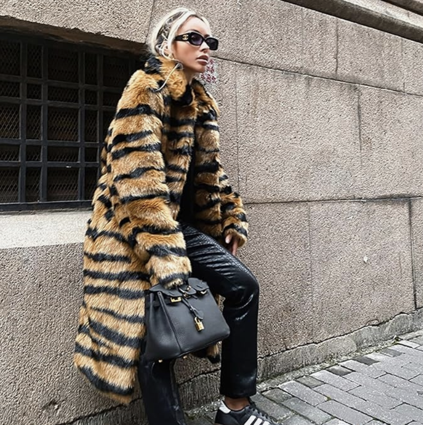 Bentlara Long Fur Coat Women with Animal Print | Luxury & Stylish Winter Design