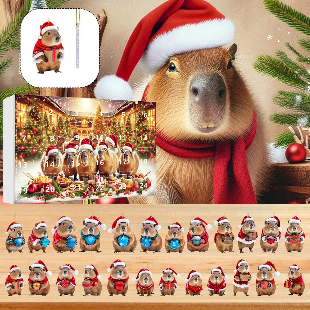 CapyJoy – Calendario de advento de capibara 2025 – 24 adornos de Nadal de acrílico