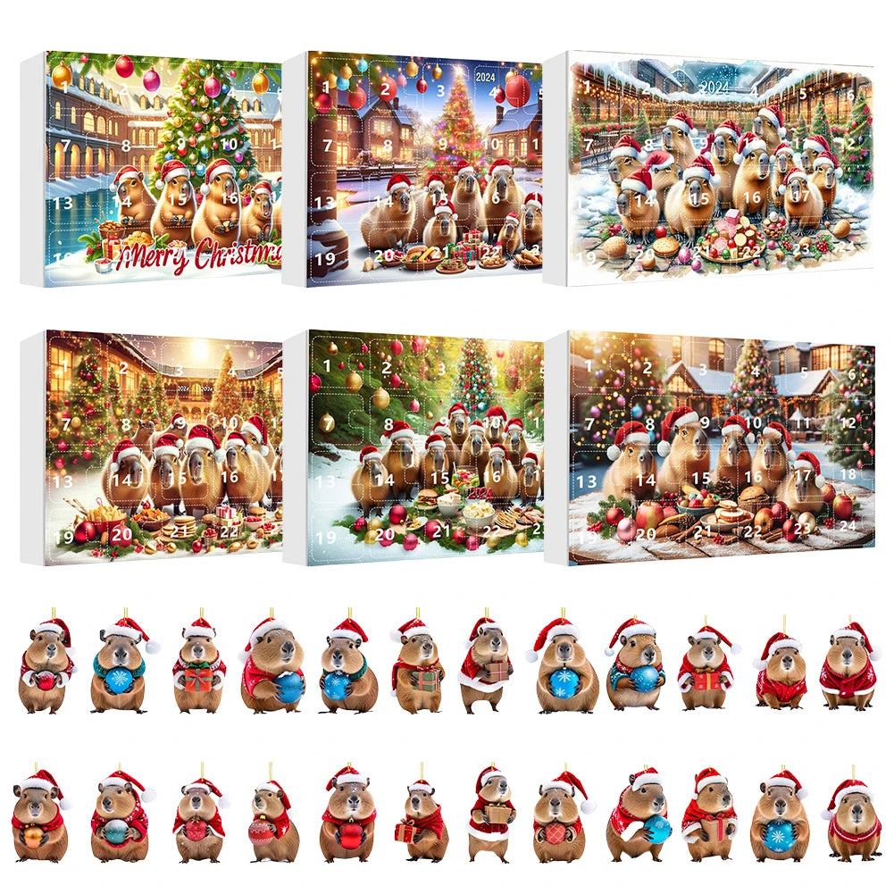 CapyJoy – Calendario de advento de capibara 2025 – 24 adornos de Nadal de acrílico