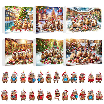 CapyJoy – Calendario de advento de capibara 2025 – 24 adornos de Nadal de acrílico