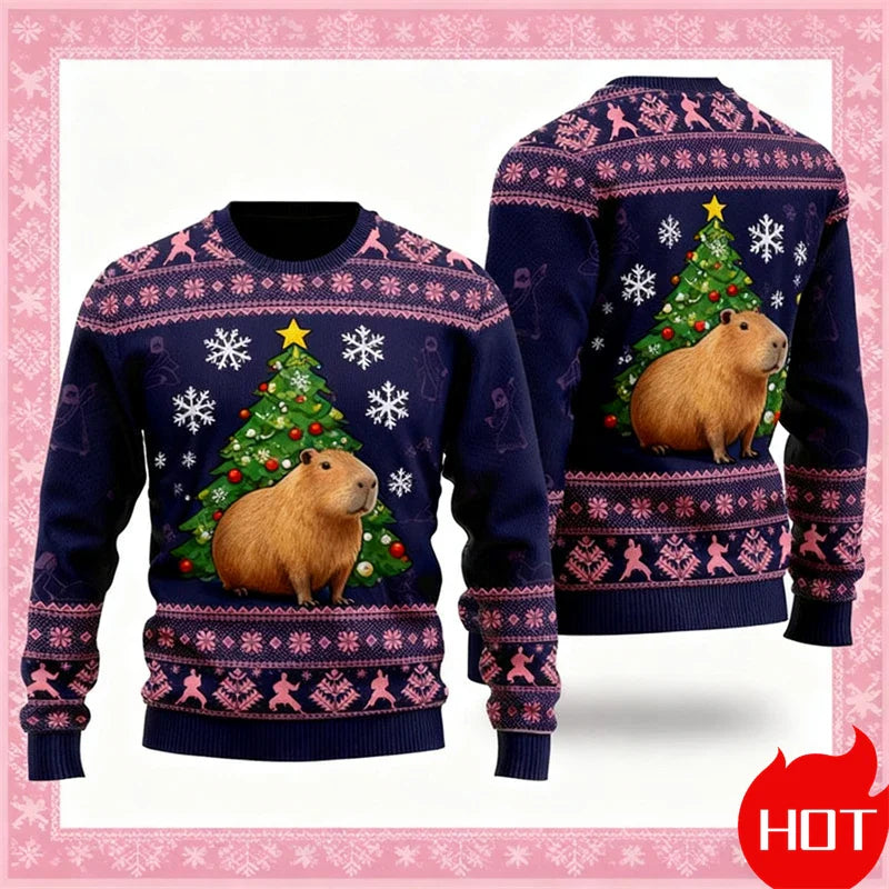 Capybara kersttrui voor mannen en vrouwen met 3D print 1