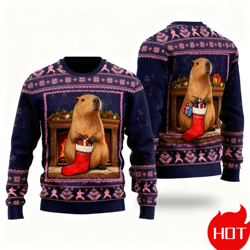Capybara kersttrui voor mannen en vrouwen met 3D print 2