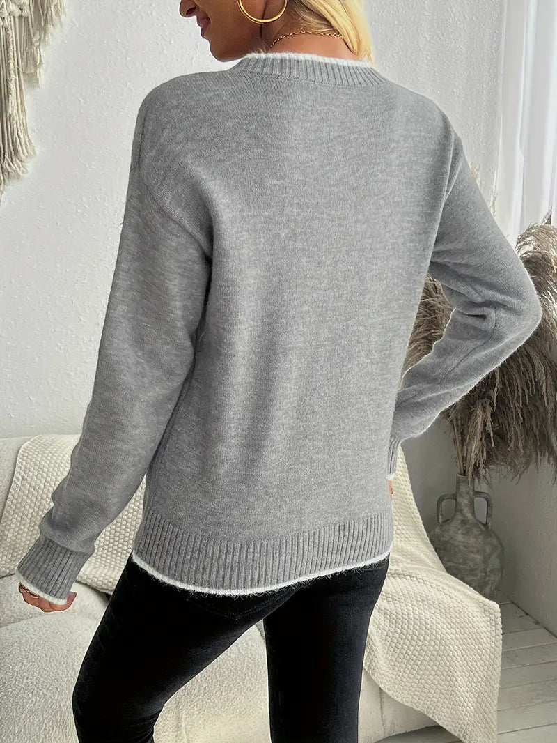Zara – Dames Sweater met Sneeuwvlokprint, Katoenmix voor Winter en Casual Gebruik