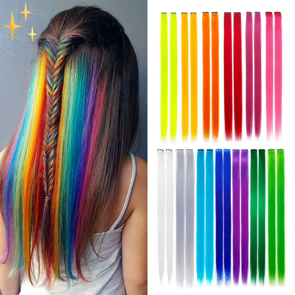 ColorLux – Clip-in Hair Extensions 26 pieces in Rainbow Colors for Party or Daily Use