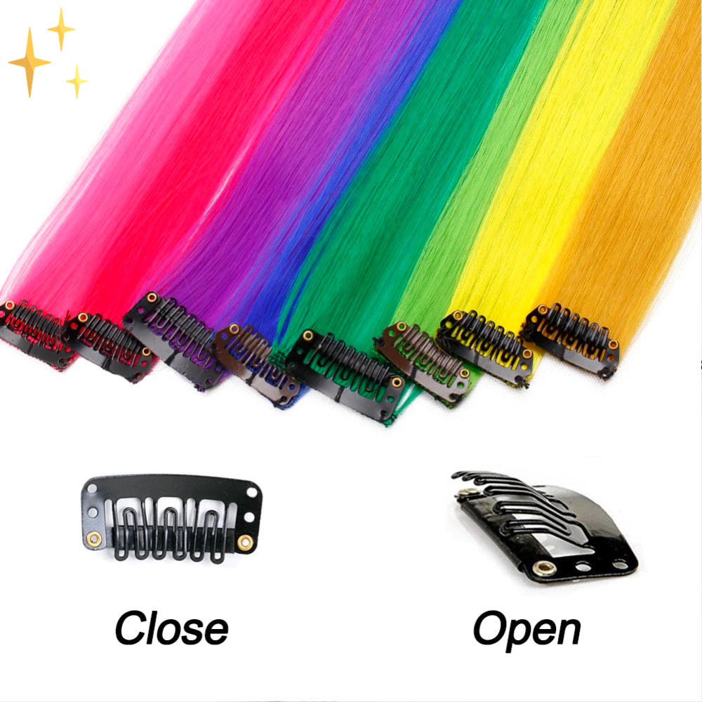 ColorLux – Clip-in Hair Extensions 26 pieces in Rainbow Colors for Party or Daily Use