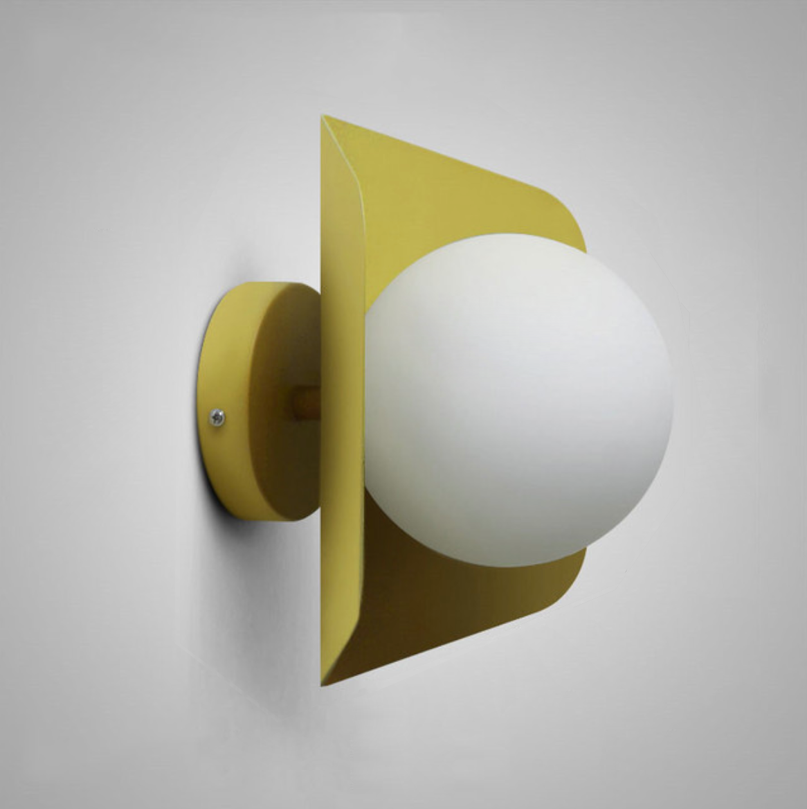 Glasora – Wall lamp with milk glass globe & disc, modern & colorful