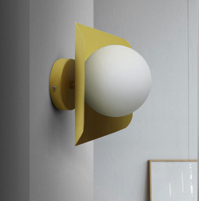 Glasora – Wall lamp with milk glass globe & disc, modern & colorful