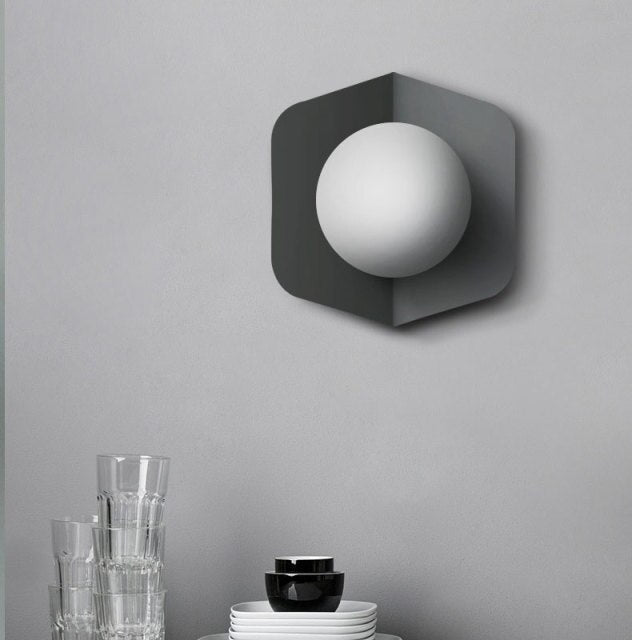Glasora – Wall lamp with milk glass globe & disc, modern & colorful