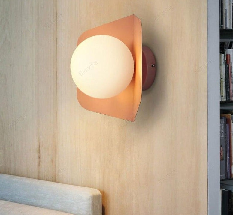 Glasora – Wall lamp with milk glass globe & disc, modern & colorful