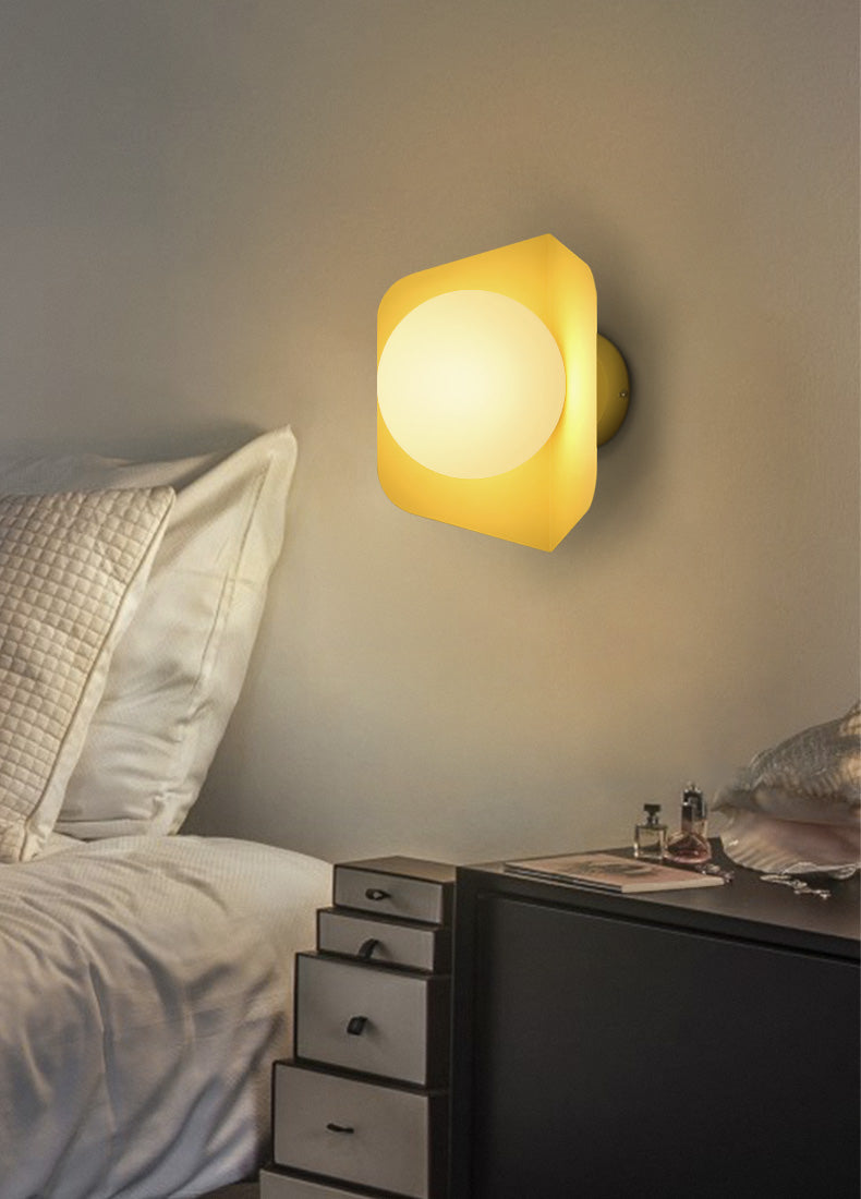 Glasora – Wall lamp with milk glass globe & disc, modern & colorful