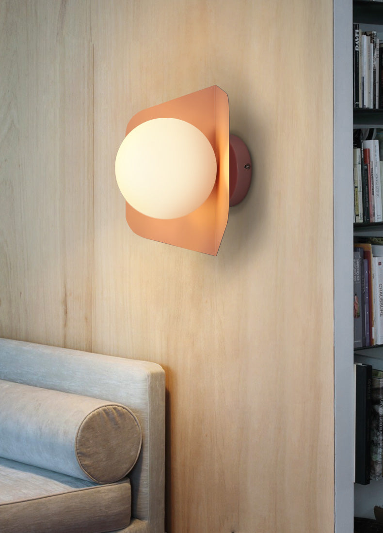 Glasora – Wall lamp with milk glass globe & disc, modern & colorful