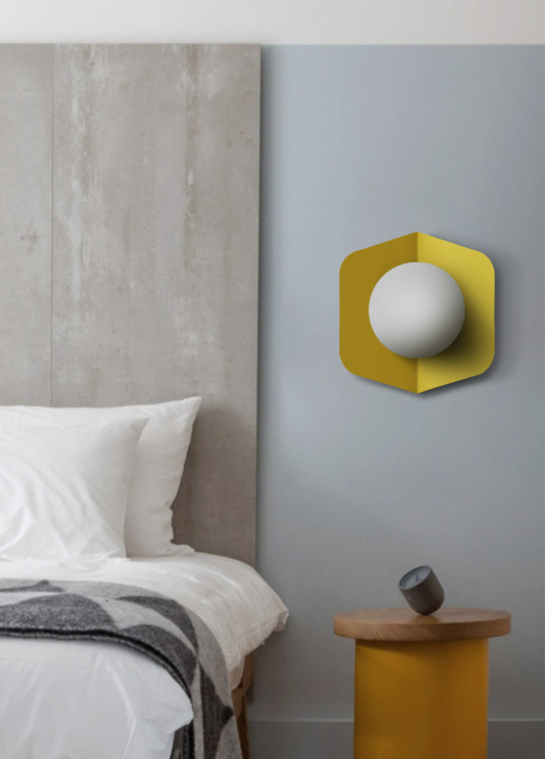 Glasora – Wall lamp with milk glass globe & disc, modern & colorful