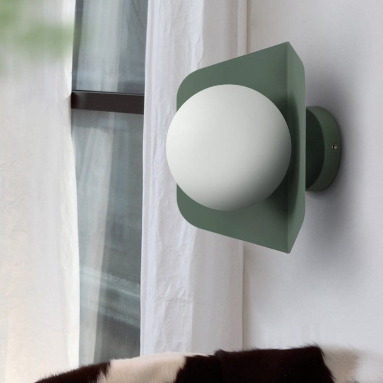 Glasora – Wall lamp with milk glass globe & disc, modern & colorful