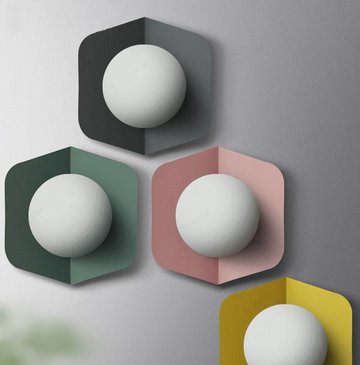 Glasora – Wall lamp with milk glass globe & disc, modern & colorful