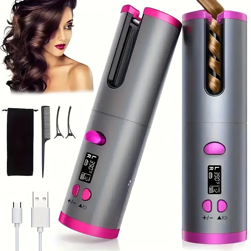 CurlEase Wireless Automatic Hair Curler – Rechargeable Curling Iron with Adjustable Temperature and Timer, Portable Hair Styling Tool, Perfect Christmas Gift