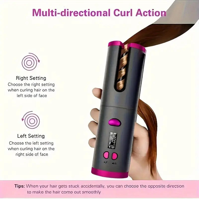 CurlEase Wireless Automatic Hair Curler – Rechargeable Curling Iron with Adjustable Temperature and Timer, Portable Hair Styling Tool, Perfect Christmas Gift