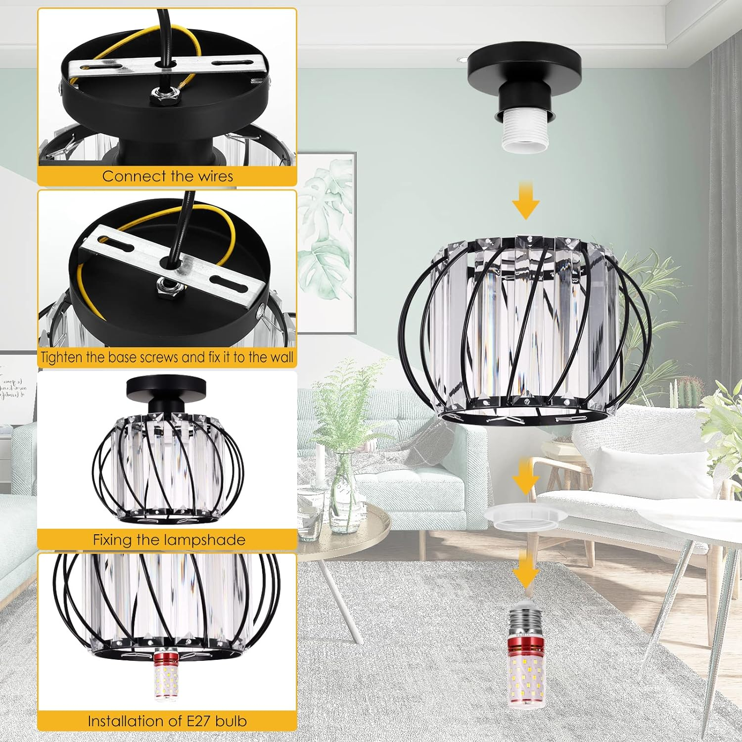 Glazora – Scandinavische plafondlamp – Glas & zwart ijzer design