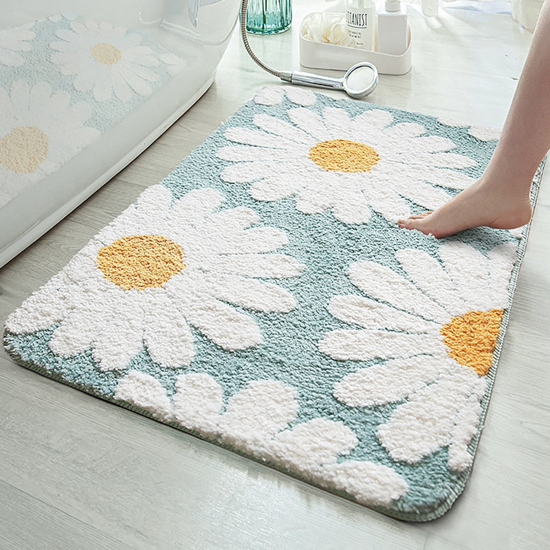 Blossora – Bath Mat with Daisy Pattern, Soft & Non-slip