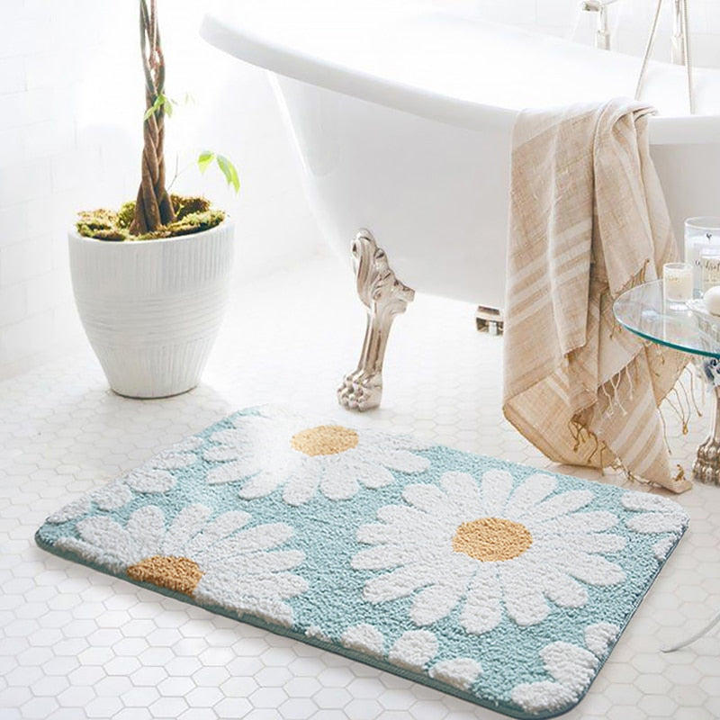 Blossora – Bath Mat with Daisy Pattern, Soft & Non-slip