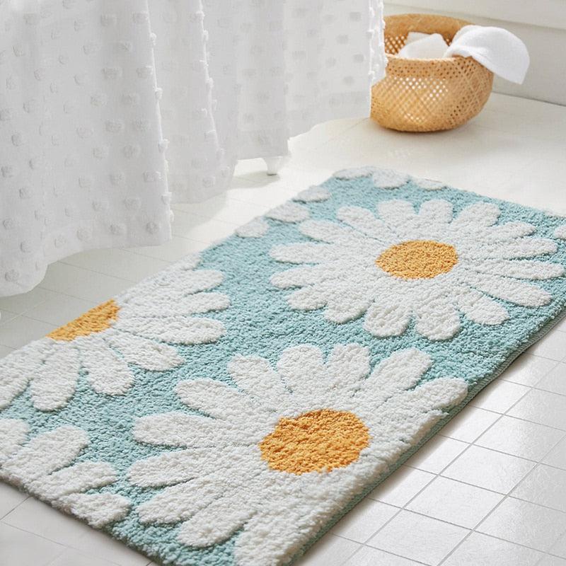 Blossora – Bath Mat with Daisy Pattern, Soft & Non-slip