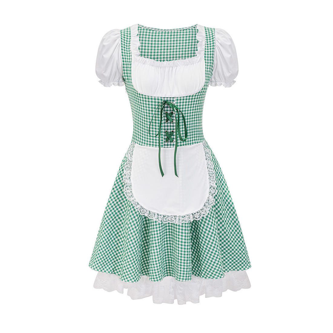 Bergliebe – Dames Dirndl schoudervrij van Katoen met Ruitpatroon – Feestelijk