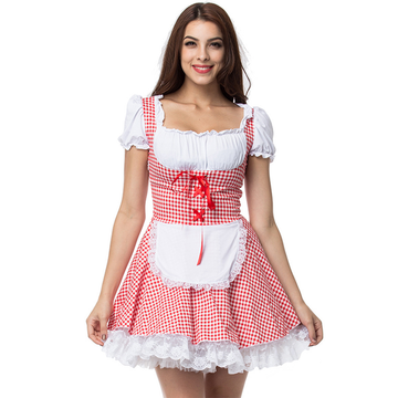 Bergliebe – Dames Dirndl schoudervrij van Katoen met Ruitpatroon – Feestelijk