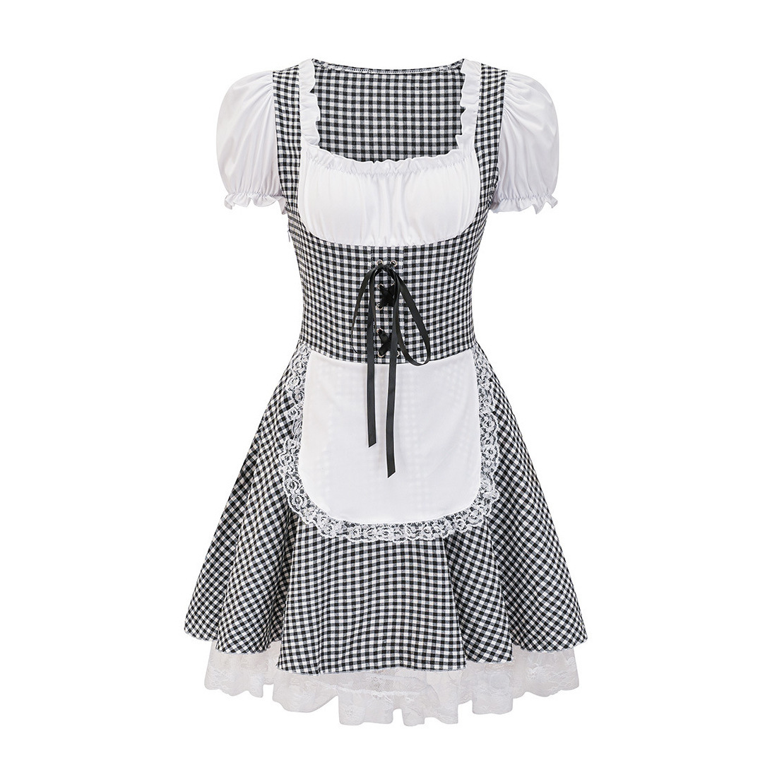 Bergliebe – Dames Dirndl schoudervrij van Katoen met Ruitpatroon – Feestelijk