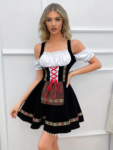 Herzblatt – Dames Dirndl Schoudervrij met Zwierige Rok – Voor Oktoberfest & Feesten