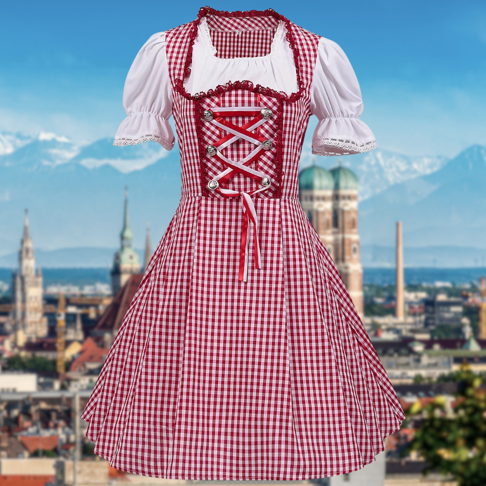 HeimatLiebe – Dames Dirndl geruit met Ruches – Traditioneel & Feestelijk