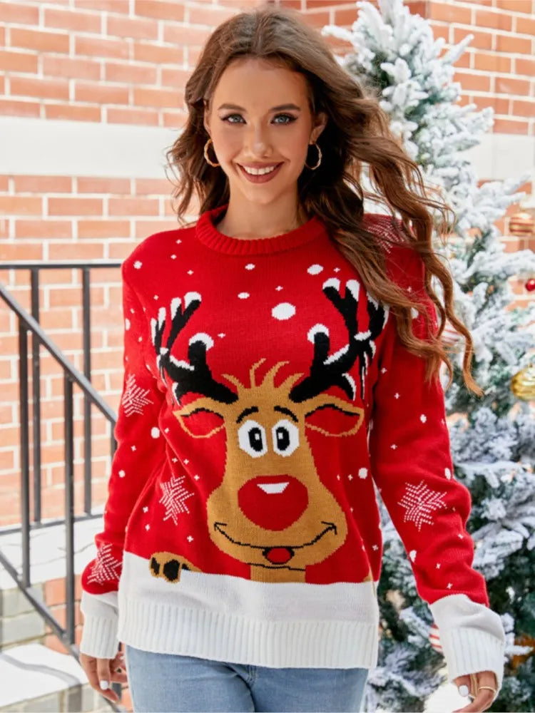 Dames trui met O-hals, lange mouwen, casual gebreid voor herfst en winter 2